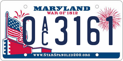 MD license plate 0AC3161