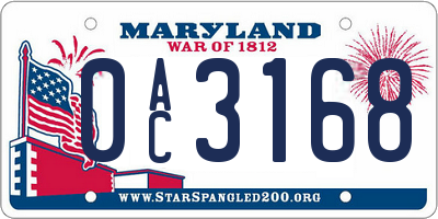 MD license plate 0AC3168