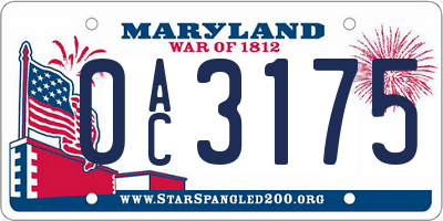 MD license plate 0AC3175