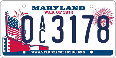 MD license plate 0AC3178