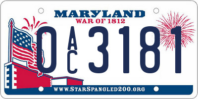 MD license plate 0AC3181