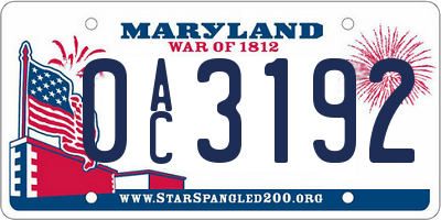 MD license plate 0AC3192