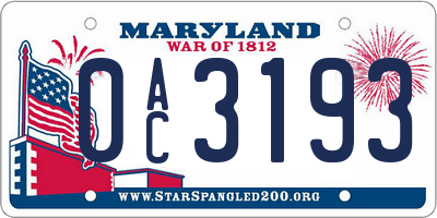 MD license plate 0AC3193