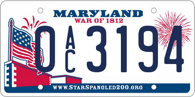 MD license plate 0AC3194