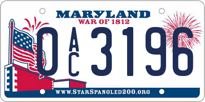 MD license plate 0AC3196