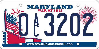 MD license plate 0AC3202