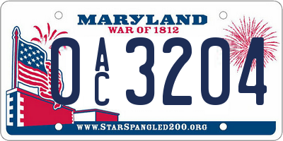 MD license plate 0AC3204
