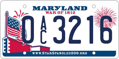 MD license plate 0AC3216