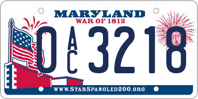 MD license plate 0AC3218