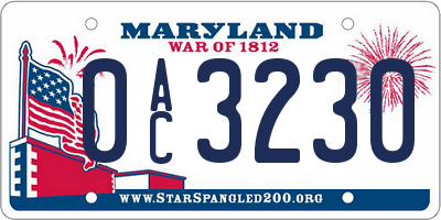 MD license plate 0AC3230