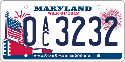 MD license plate 0AC3232