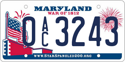MD license plate 0AC3243