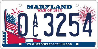 MD license plate 0AC3254