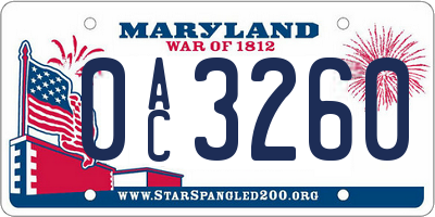 MD license plate 0AC3260