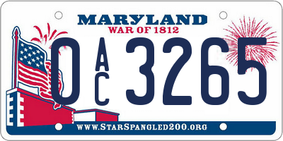 MD license plate 0AC3265