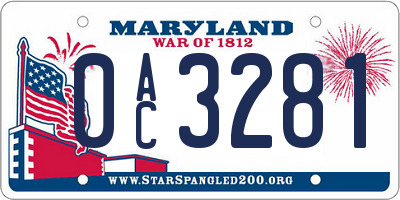 MD license plate 0AC3281