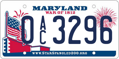 MD license plate 0AC3296