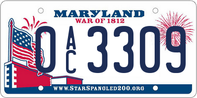 MD license plate 0AC3309