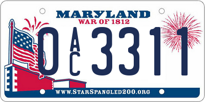 MD license plate 0AC3311