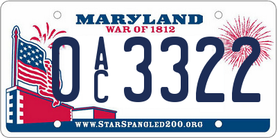 MD license plate 0AC3322