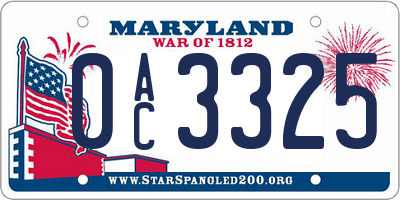 MD license plate 0AC3325