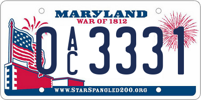 MD license plate 0AC3331