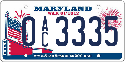 MD license plate 0AC3335