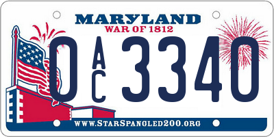 MD license plate 0AC3340