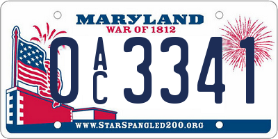 MD license plate 0AC3341
