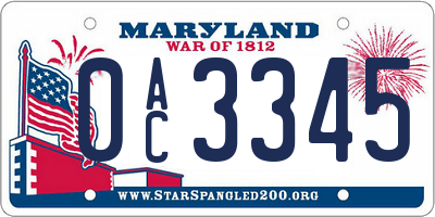 MD license plate 0AC3345