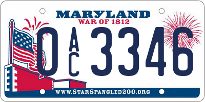 MD license plate 0AC3346