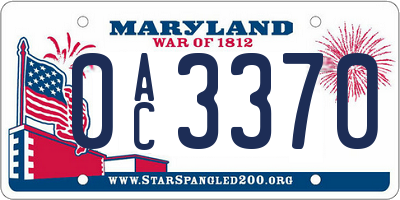 MD license plate 0AC3370