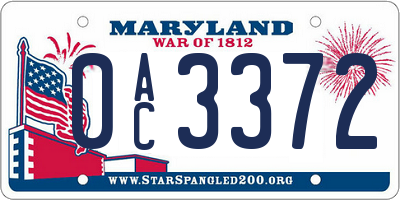 MD license plate 0AC3372