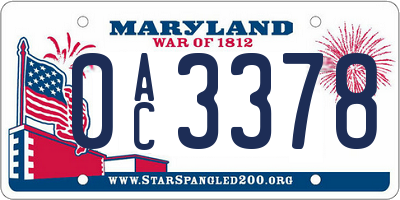 MD license plate 0AC3378