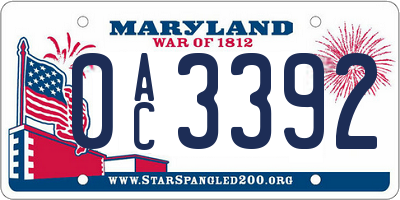 MD license plate 0AC3392