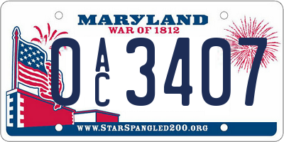 MD license plate 0AC3407