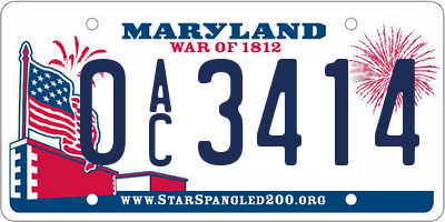 MD license plate 0AC3414