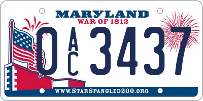 MD license plate 0AC3437