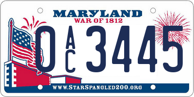 MD license plate 0AC3445