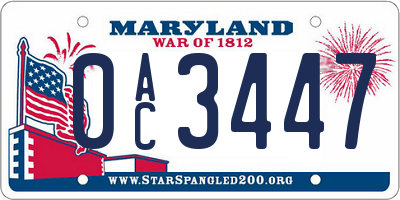 MD license plate 0AC3447