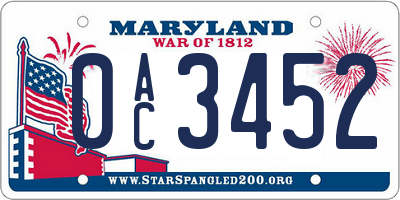 MD license plate 0AC3452