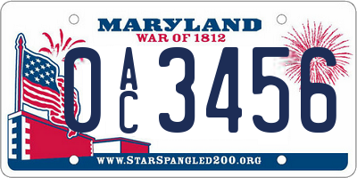 MD license plate 0AC3456