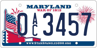 MD license plate 0AC3457