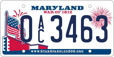 MD license plate 0AC3463