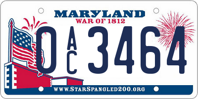 MD license plate 0AC3464