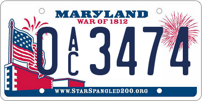 MD license plate 0AC3474