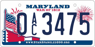 MD license plate 0AC3475