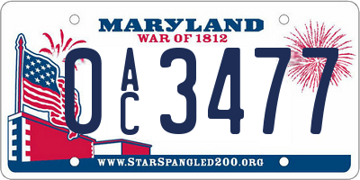 MD license plate 0AC3477