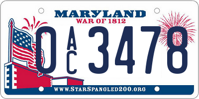 MD license plate 0AC3478