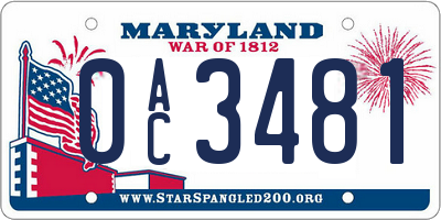 MD license plate 0AC3481